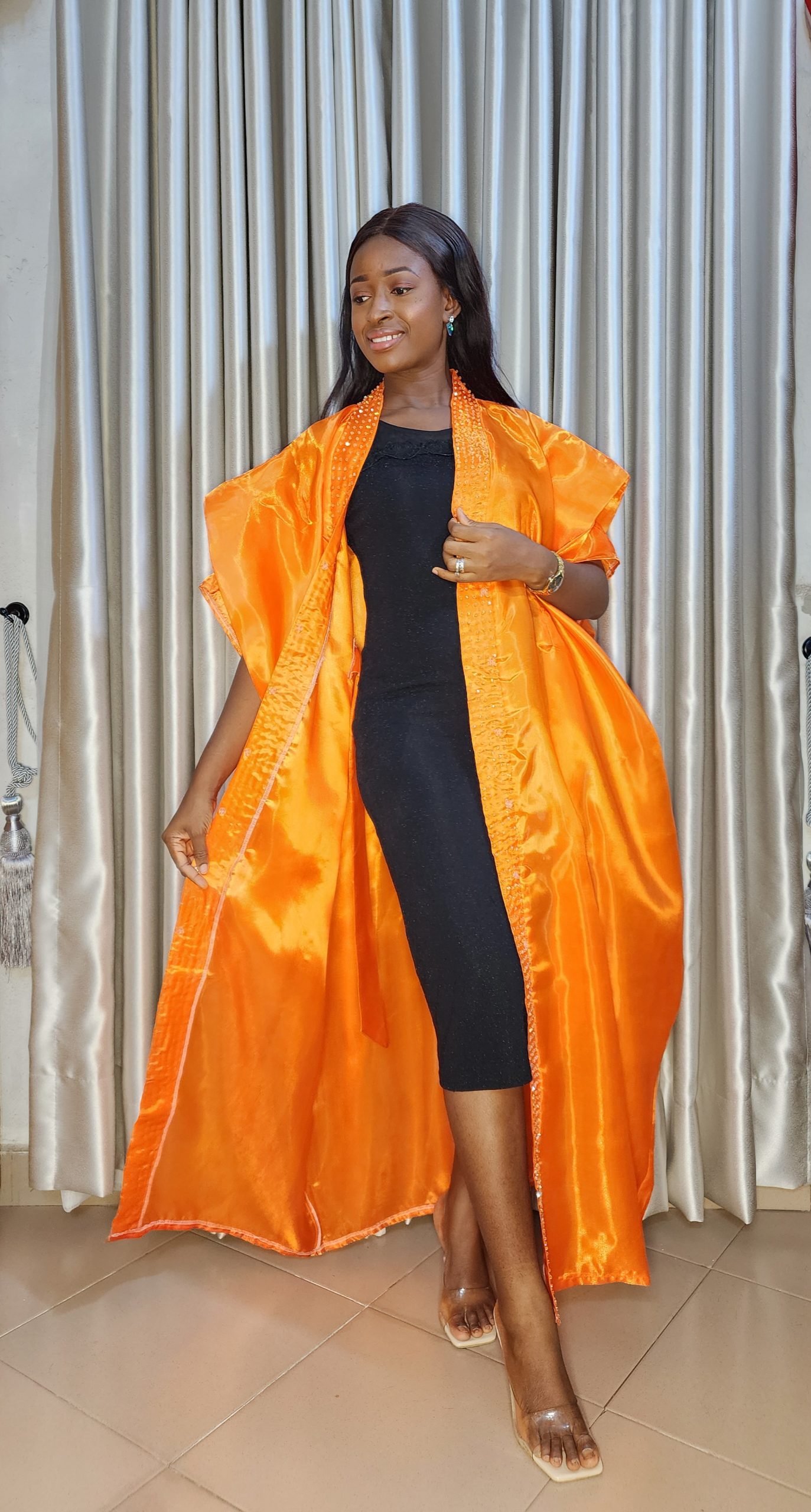 orange beaded organza kimono -N30,000